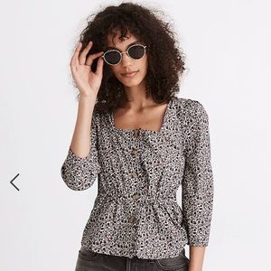Madewell Corduroy Button-Front Peplum Top in Harvest Vine Size S